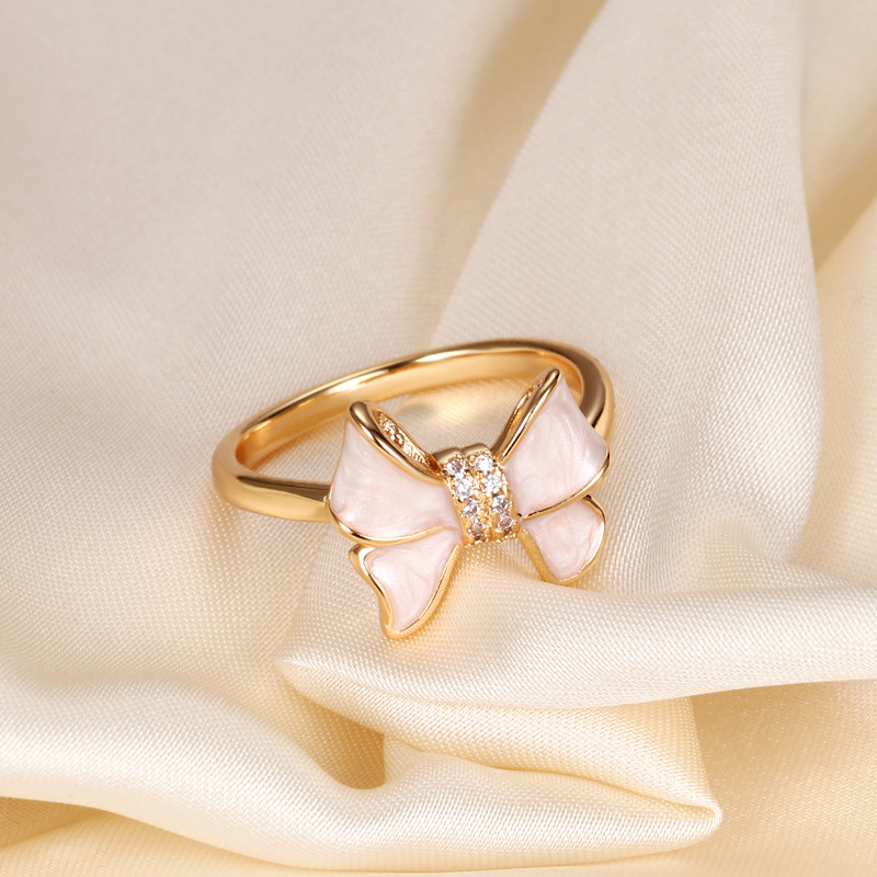Fashion Bow Knot Copper Inlay Shell Zircon Rings