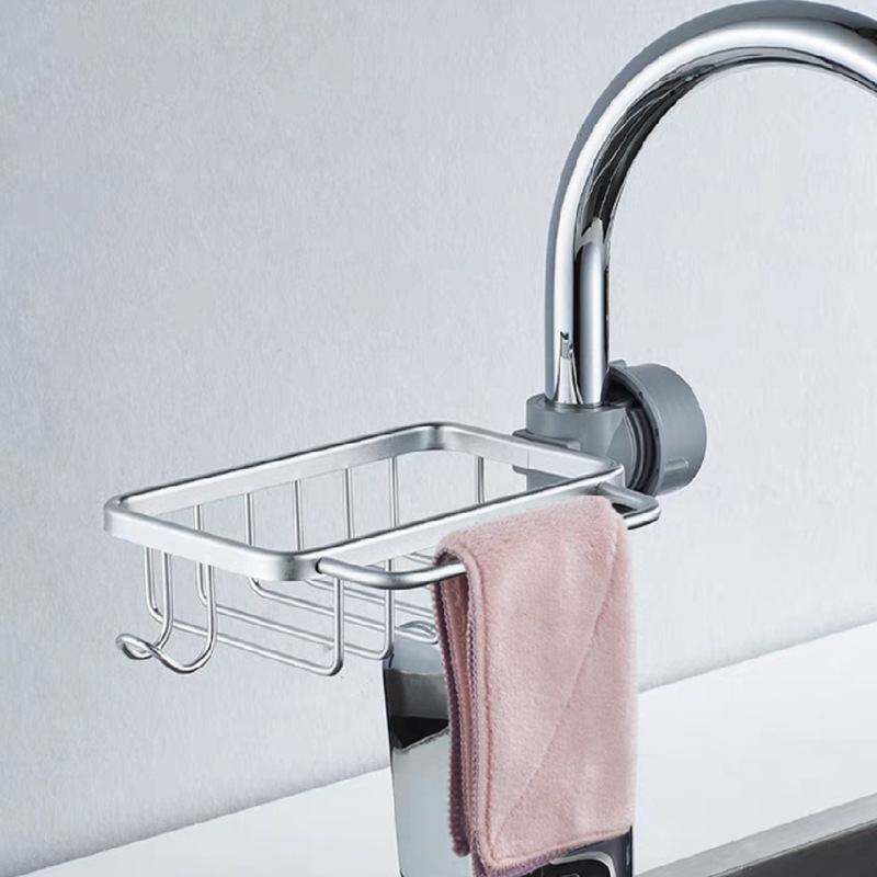 Espacio de almacenamiento de cocina estante de almacenamiento de grifo de aluminio casa anti-óxido fregadero del hogar esponja drenaje colgante cesta fregadero