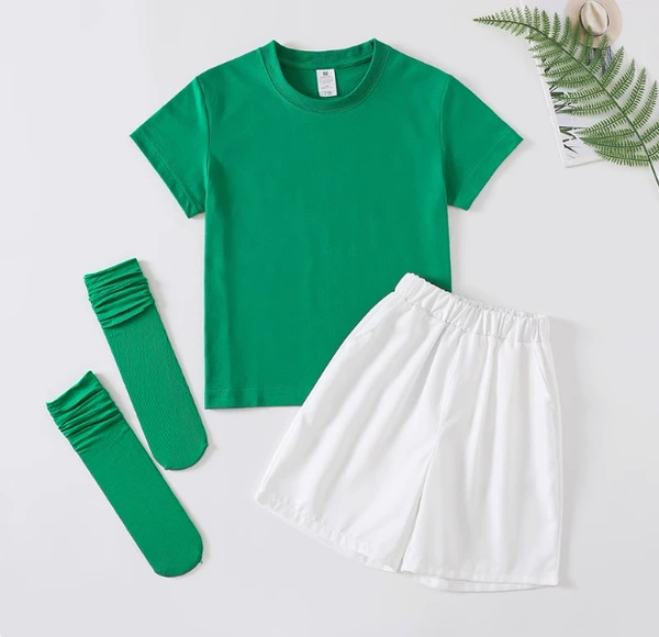 Green shorts, socks, with short sleeve