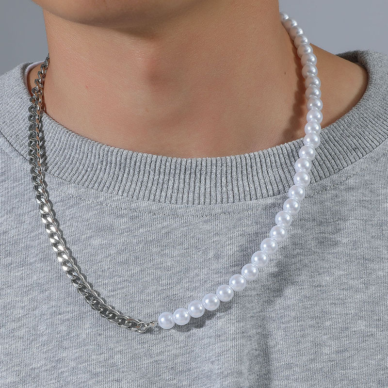 Colar de pérolas vintage para homem simples e versátil_voghion.com