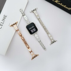 适用S10苹果Applewatch S98手表四叶草贝母金属手镯iwatch SE表带