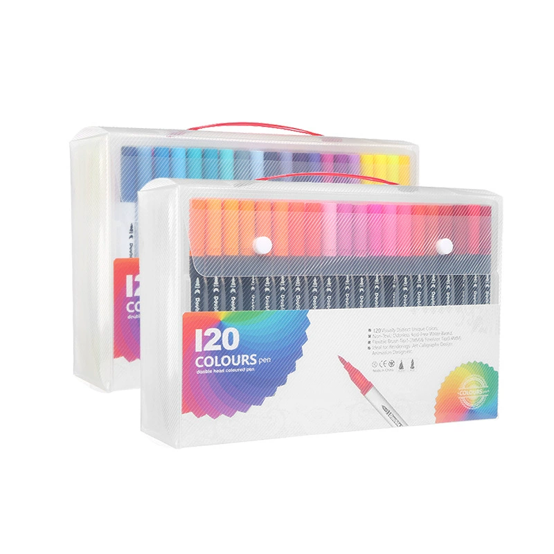Watercolour Art Marker Set (Qidian) Double-Ended Brush & Crayon Liner, Washable, 12–120 colors