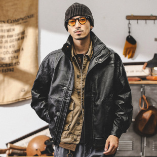 American Style Retro Soft Leather Jacket Men's Autumn Fashionable Brand Loose Tough Guy Duffian Handsome Motorcycle Work Jacket Men's Spring and Autumn Style