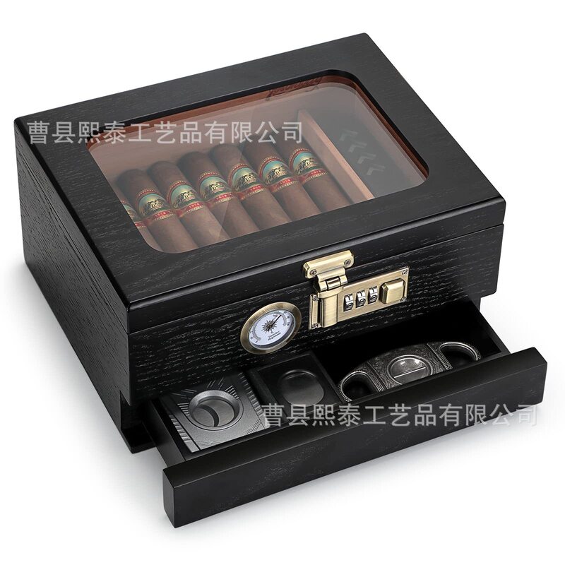 Household New Wooden Cigar Box Wooden Transparent Cover Cigar Storage Box Solid Wood Cigar Moisturizing Box Cigar Wooden Box