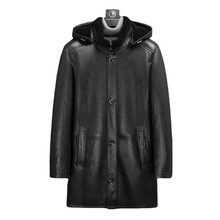 冬季新款原生态皮毛一体男长款可拆卸帽商务高端皮衣皮草外套