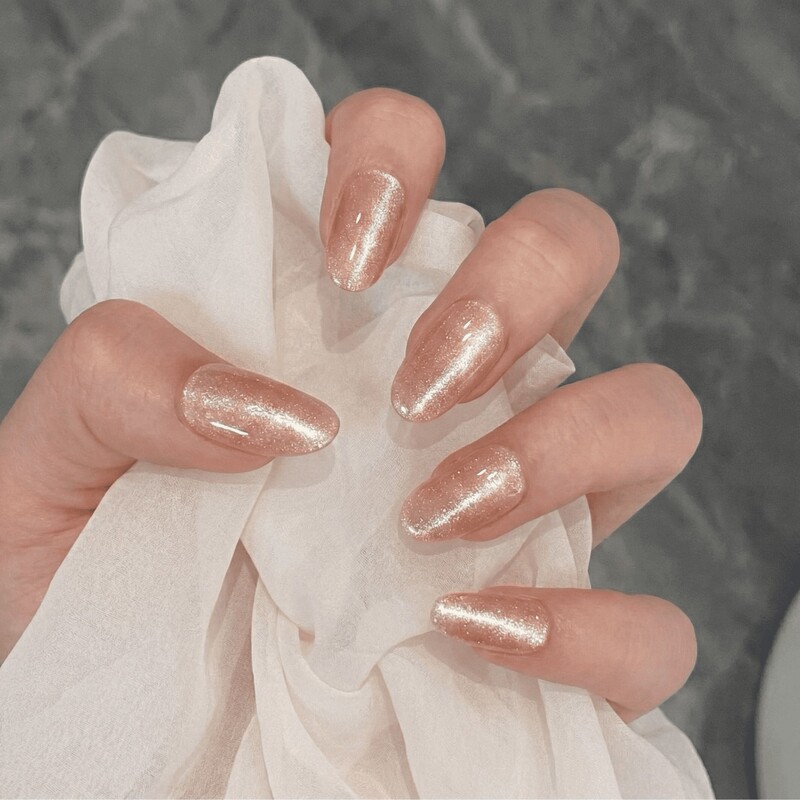 Gentle Nude Pink Gradient Nail Stickers, Beginner-Friendly, Handmade, New Finished Product, Cat-Eye Effect, Removable Nail Pieces, Easy to Apply