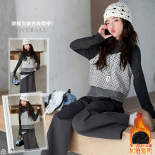 女中童秋冬套装2025新款洋气韩版加厚打底衫加吊带背心加绒阔腿裤