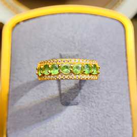 新款天然莎弗莱戒指S925银镶嵌主石3*3mm百搭网红爆款女饰批发