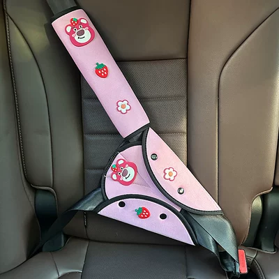 Adjustable Fastener Anti-Neck Strangulation | Seat belt shoulder pad - strawberry-bear-pink-adjustable-retainer-strawberry-bear-pink-shoulder-pads