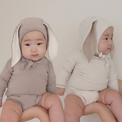 2024 Korean children's clothing bunny ears baby jumpsuit belly protection triangle bag fart clothes baby spring crawl suit suit