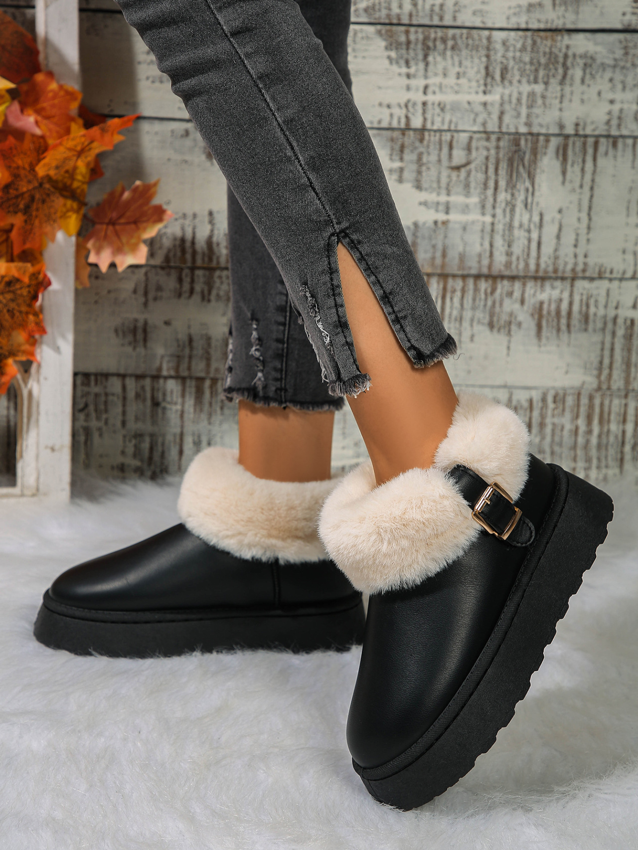 Scarpe da donna stivali da neve con suola spessa donna 2024 inverno nuovo stile caldo più veet ispessito pelle antiscivolo scarpe di cotone_voghion.com