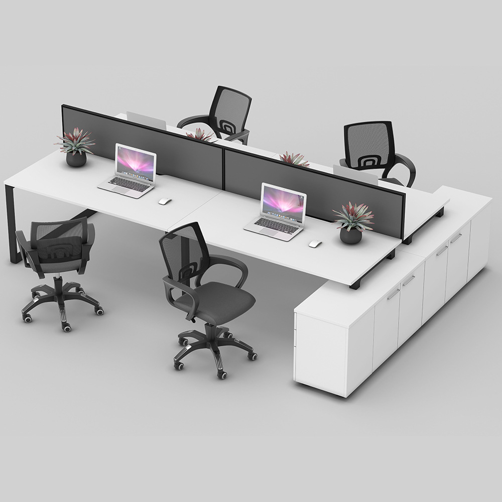 Escritorio del personal con archivador para 4 personas simple pantalla en blanco y negro espacio de tarjeta de personal muebles de oficina de alta calidad