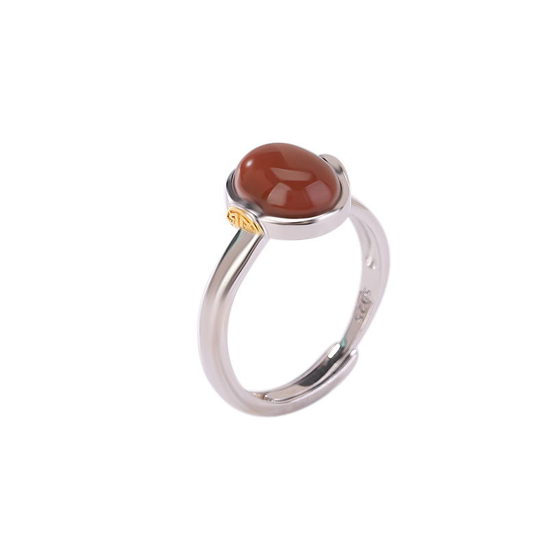 Nhẫn nữ bạc S925 mạ vàng đỏ hình tròn may mắn phong cách Trung Quốc cổ điển — Mở một size