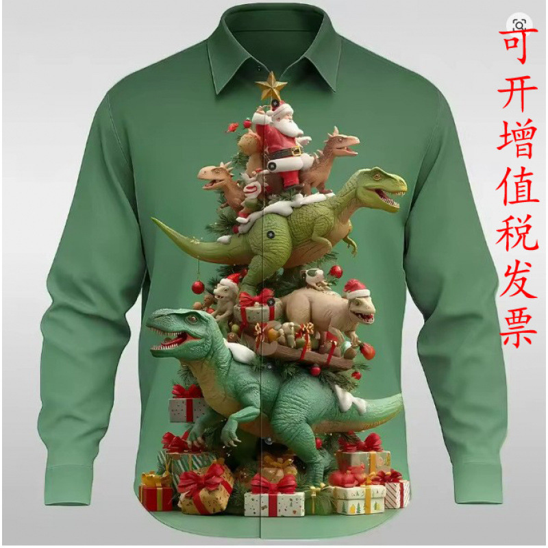 Men's Long Sleeve Shirt Santa Claus Christmas Shirt Dinosaur Christmas Tree Streetwear Comfortable Casual Shirt Men's Long Sleeve Shirt Santa Claus Christmas Shirt Dinosaur Christmas Tree Streetwear Comfortable Casual Shirt