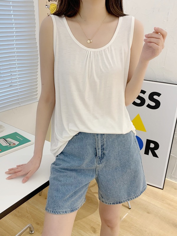 モーダルのベスト夏の女性の袖なしの薄いタイプの洋気の百合外は大きいサイズを着てゆったりしていて、やせている上着の底のシャツのファッションを現します。