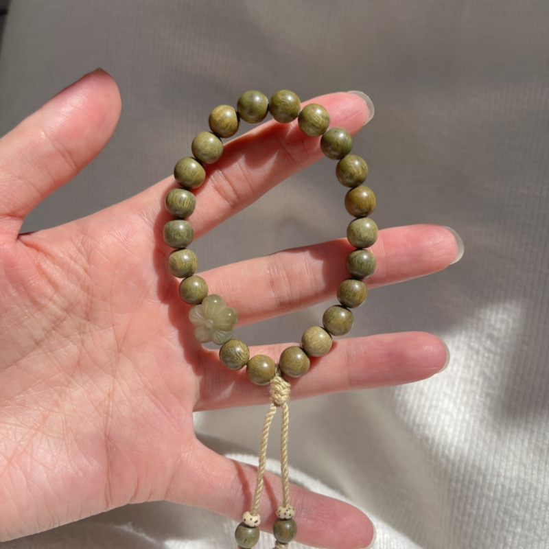 Hot-selling Green Wood Flower Bracelet Women's Buddha Style Casual Bracelet New Chinese Style Personalized National Fashion All-match Artistic Hand Jewelry