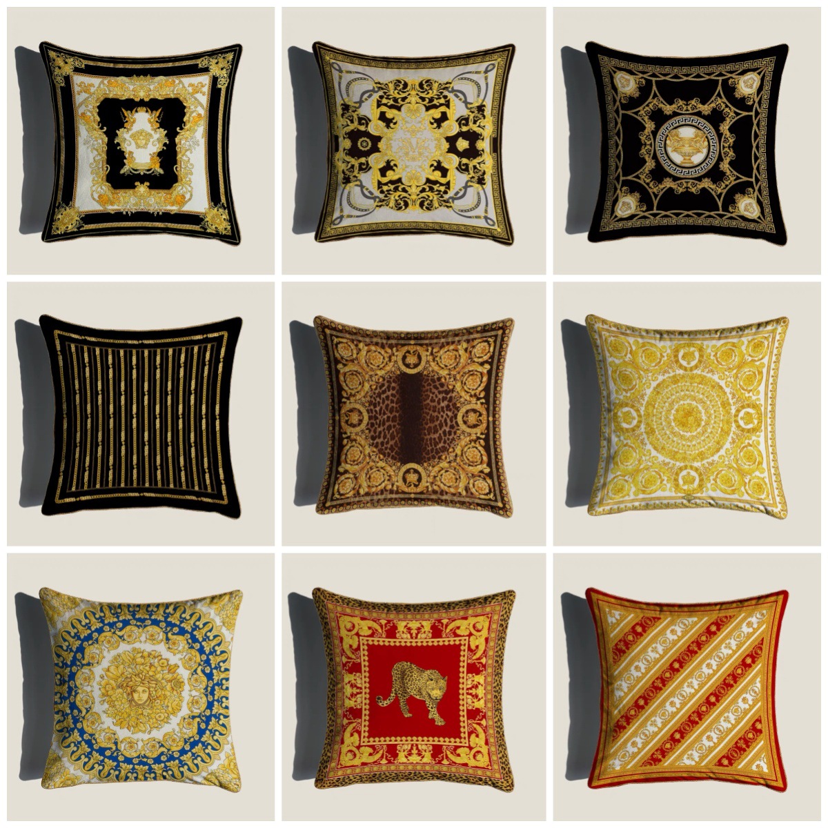 Light Luxury Vintage Baroque Style Sofa Decorative Square Cushion Bag KTV Printed Model Room Cushion Pillow Luxury Gold Waist Cushion