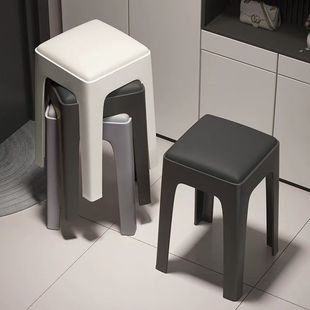 Soft-Packed Stool Household Plastic Square Stool Stackable Thickeneded High Bench Adult Sturdy Living Room Dining Table Stool High Chair