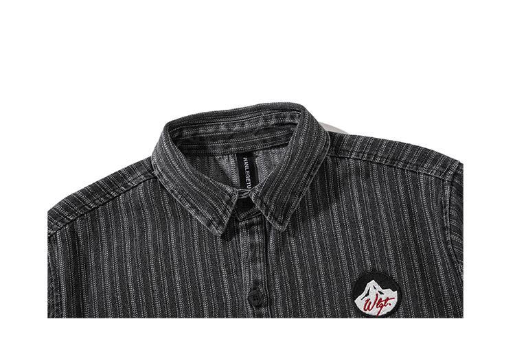 Amerikaans gestreept denim overhemd met borduursel voor heren_voghion.com
