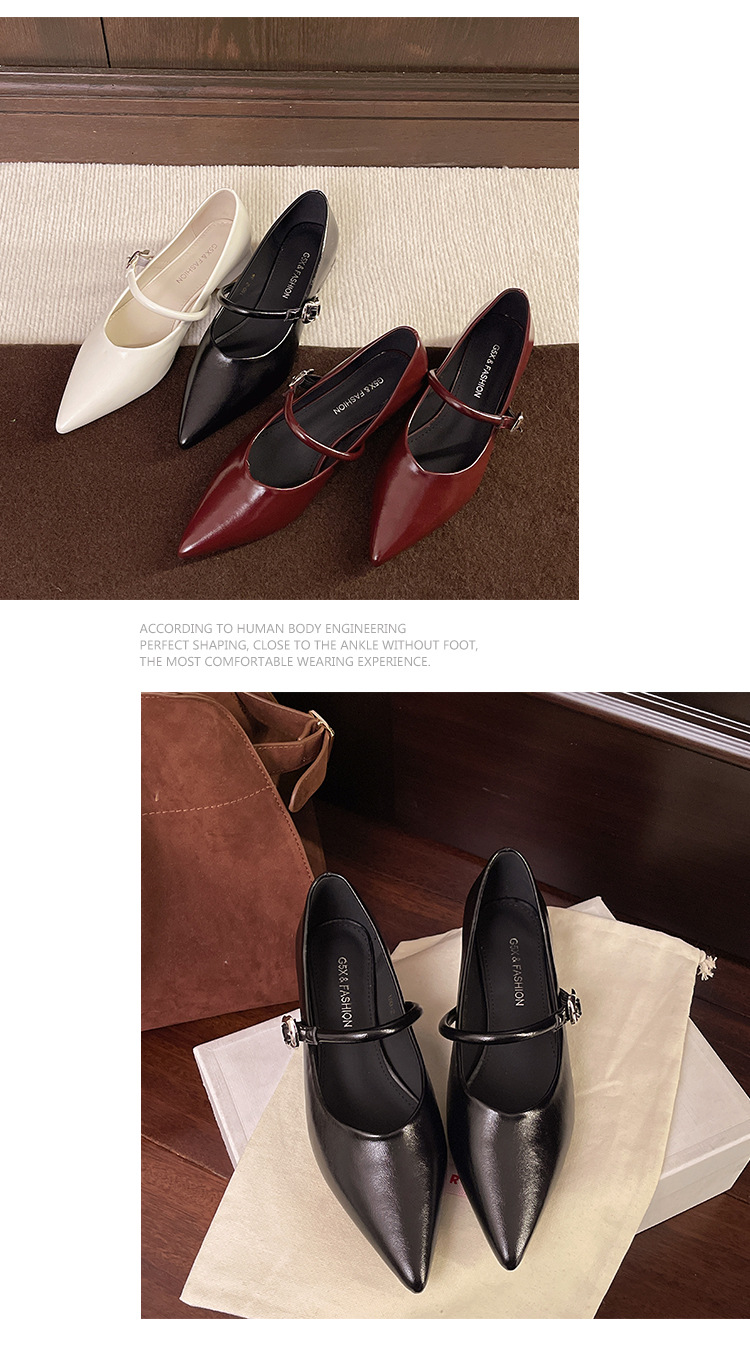 Damen Mary Jane Schuhe Mit Blockabsatz Rote Spitzschuhe_voghion.com