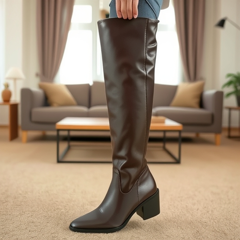 ShoeGlobe 2025 Autumn Winter New Versatile Long Wide Square Toe Chunky High Heel Thin Style Elegant Commuter Boots For Women_voghion.com