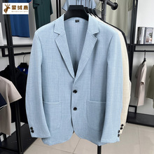 小西装男士外套秋季薄款亚麻中青年纯色休闲韩版修身棉麻上衣西装