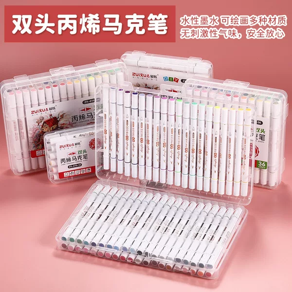 in stock Wholesale Double Head Acrylic Marker suit Waterproof Pervious Paper Stackable Color Children Round Rod Soft Head Drawing Pen