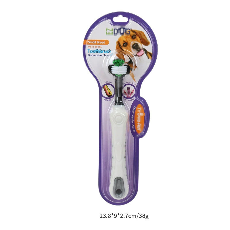 Productos para mascotas de explosión transfronteriza cepillo de dientes de tres extremos cepillo de dientes tridimensional cepillo de dientes multiángulo cepillo de dientes oral para perros y gatos image 15