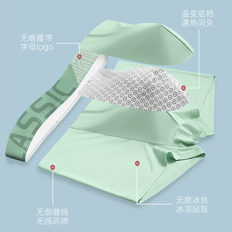 2025 verano hielo calentamiento de entrepierna de hombre calzoncillos de ángulo plano adolescentes antibacterianos respirables calzoncillos de hombre de cuatro cuernos
