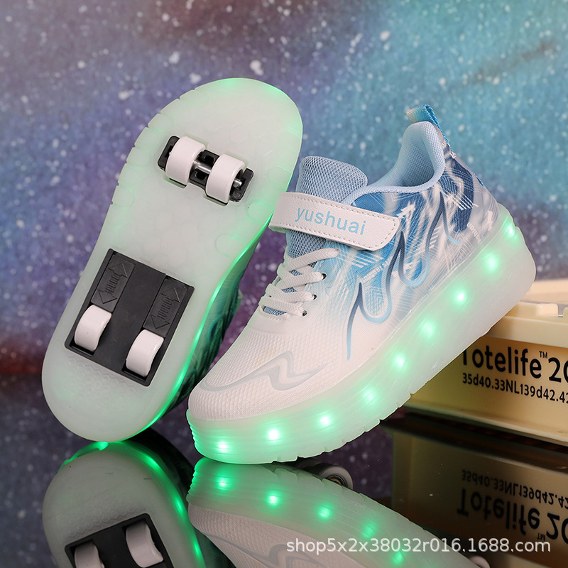 New Children's Automatic Light-Up Four-Wheel Roller Skates for Girls, Boys' Led Light-Up Shoes with Detachable Wheels Wholesale