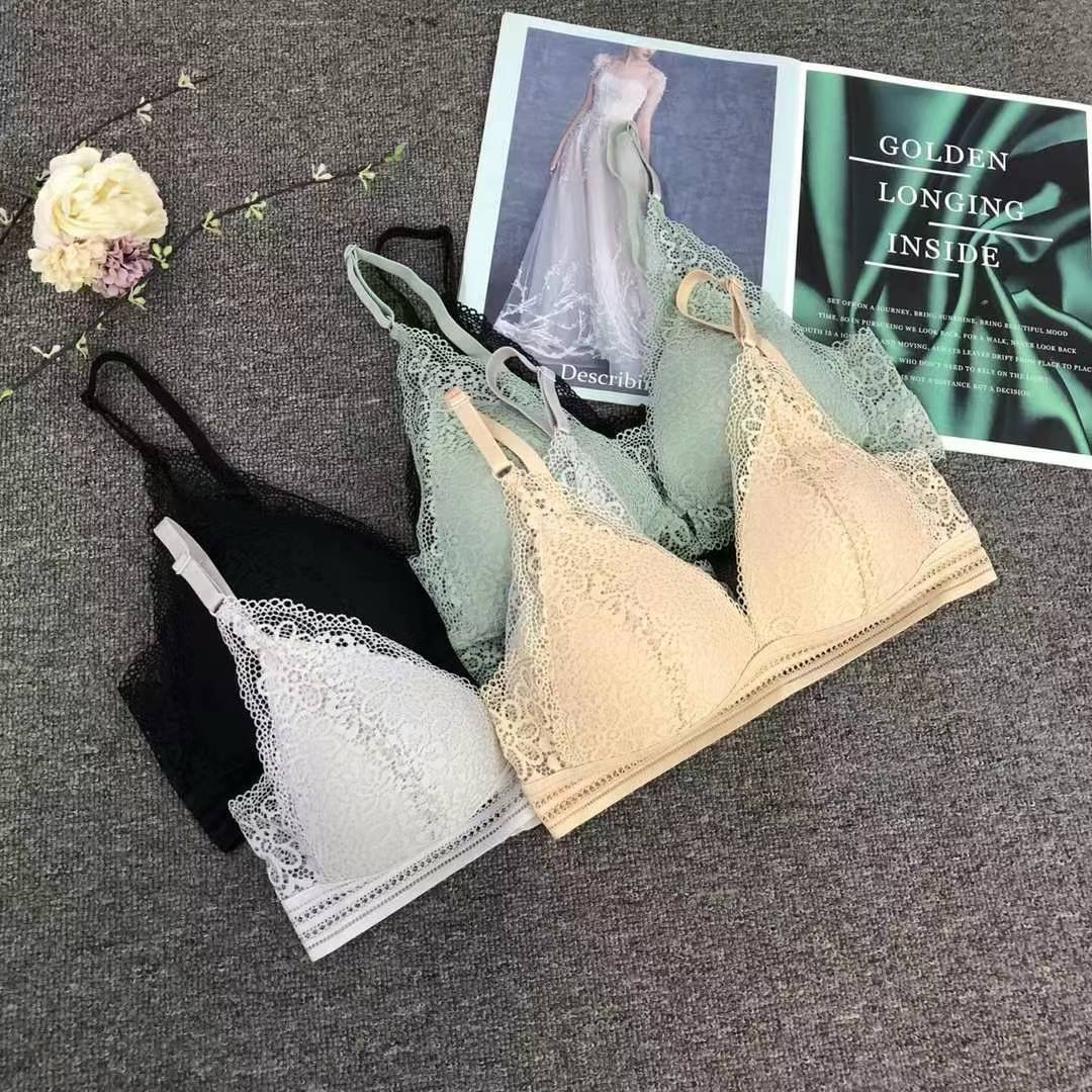 Bra de encaje del sudeste asiático, ropa interior de mujer, bra de copa triangular francesa, verano sin anillo de acero, copa delgada, algodón sexy y cómodo para la piel