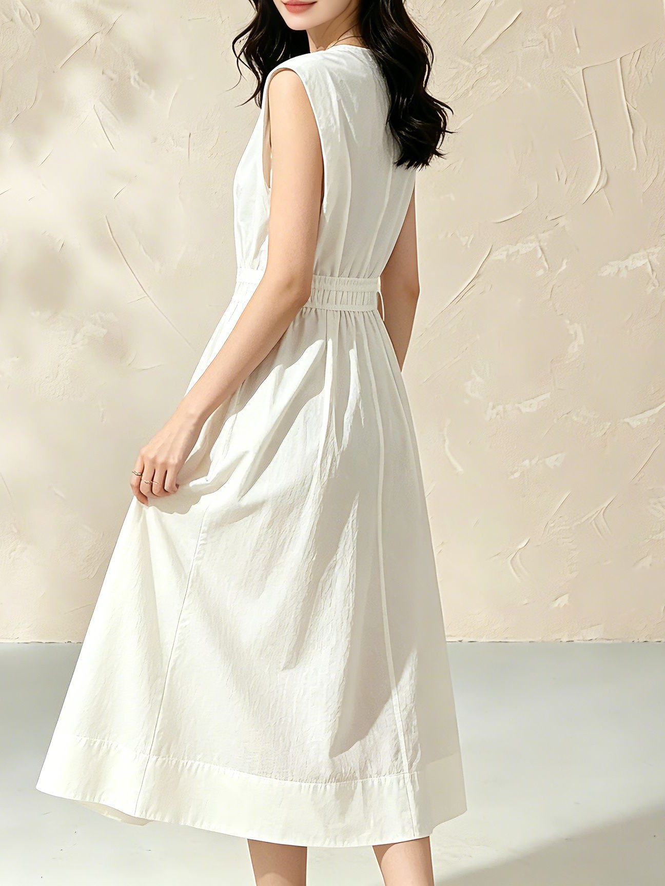 Đầm maxi nữ thắt eo cotton trắng dáng suông mát mẻ — màu sắc