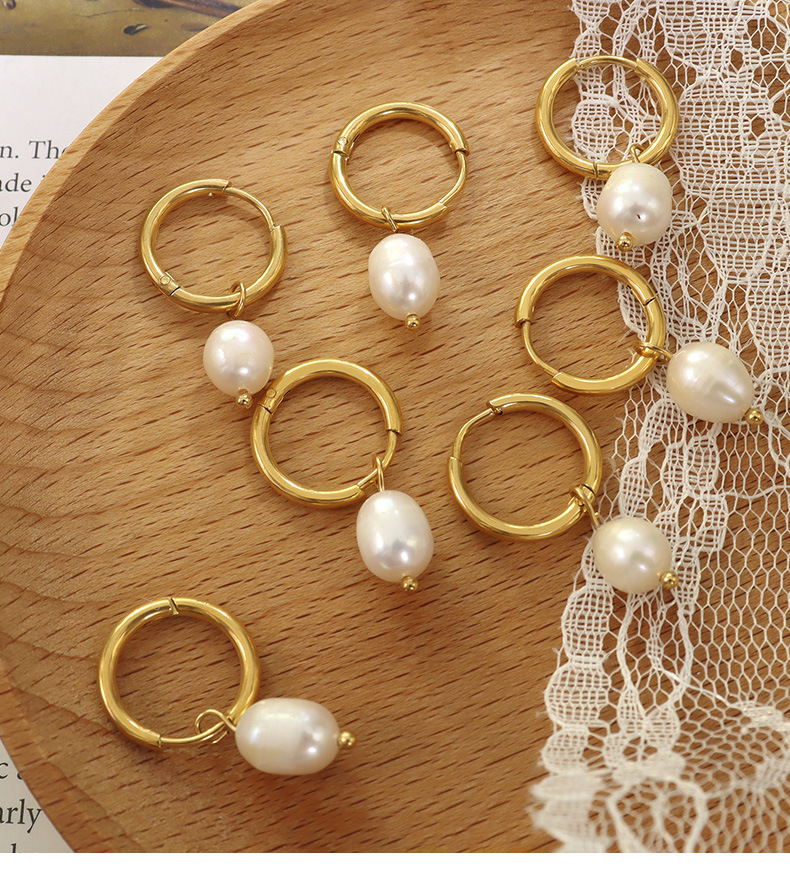 retro pearl hoop earrings titanium steel plated jewelry