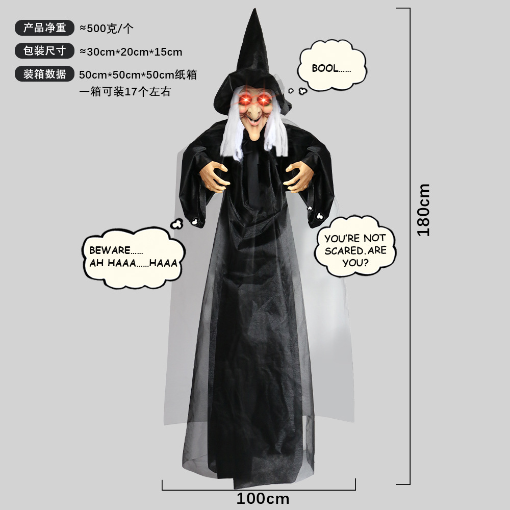 Bruja Morada con Voz Activada, Brillante, que Grita, para Escape Room, Terrorífica, Fantasma Colgante, Bruja, Accesorio para Casa Encantada de Halloween