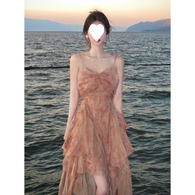 Новое платье на подтяжках в китайском стиле дзен для женщин, летнее платье беглой принцессы, винтажное винтажное платье для отдыха на море