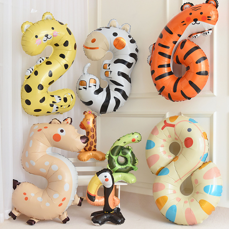 40-inch cartoon animal number balloon aluminum film children's baby's 100th birthday party one-year-old dessert table