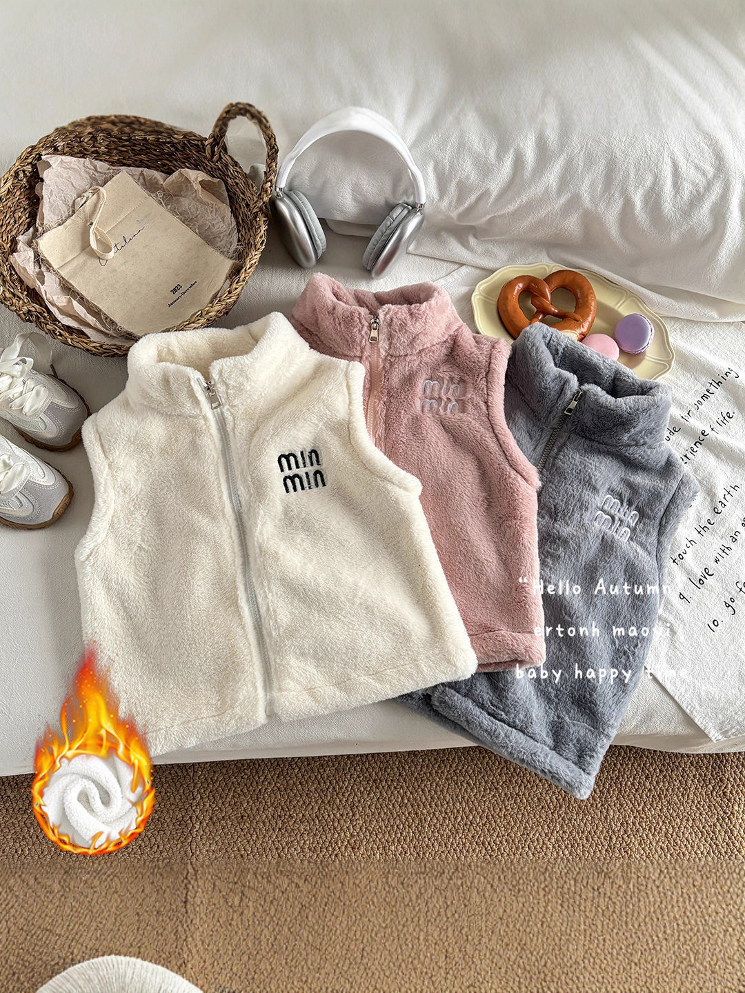 Children's winter warm solid color vest for men and women