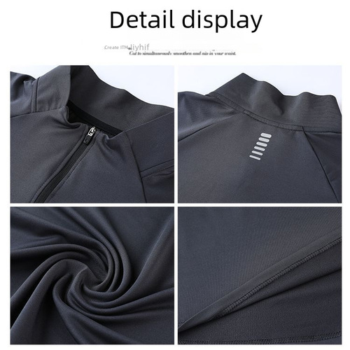 Men's Autumn Running Leisure Zip Training Long Sleeve Cross-border Quick Dry Stand Collar Reflective Strip Fitness Running Clothes