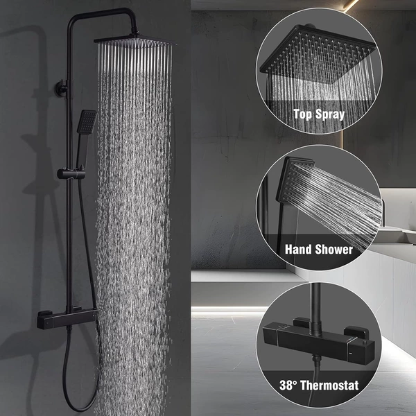 Black-square locking thermostatic shower set
