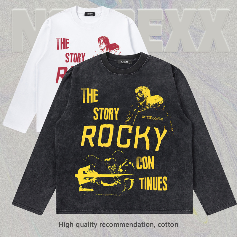 "Legendary Boxer Rocky" Imported Digital Direct Injection Heavy Cotton Old boxy Loose Long Sleeve Short Sleeve Male