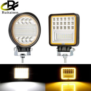 Cross-border new 4 inch 126W car LED work light with yellow aperture truck light forklift light refit Light Square