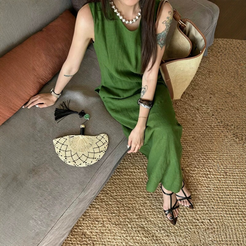 2026 Summer Vacation Style Cotton and Linen Slimming Dress, Ultra-Long Ankle-Length Dress with a Relaxed and Lazy Vibe for Women 2026 Summer Vacation Style Cotton and Linen Slimming Dress, Ultra-Long Ankle-Length Dress with a Relaxed and Lazy Vibe for Women