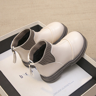 Girls' Boots Winter 2024 New Children's Martin Boots fleece-lined Autumn and Winter Girls' Boots Stylist Girls Leather Boots