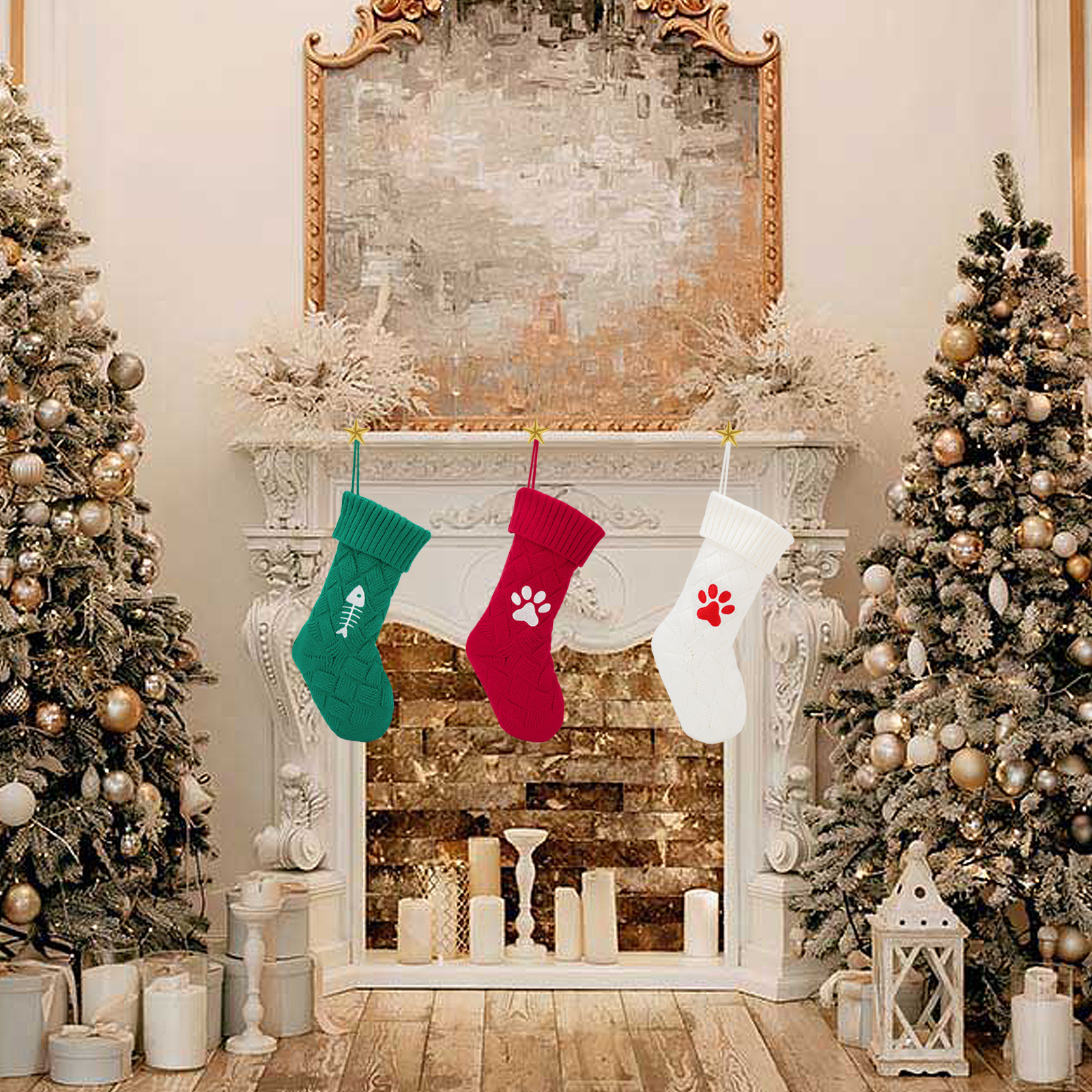 Calcetines de Navidad transfronterizos Amazon nuevo gato y perro calcetines de punto de Navidad regalo de Navidad bolsa de regalo decoración del hogar