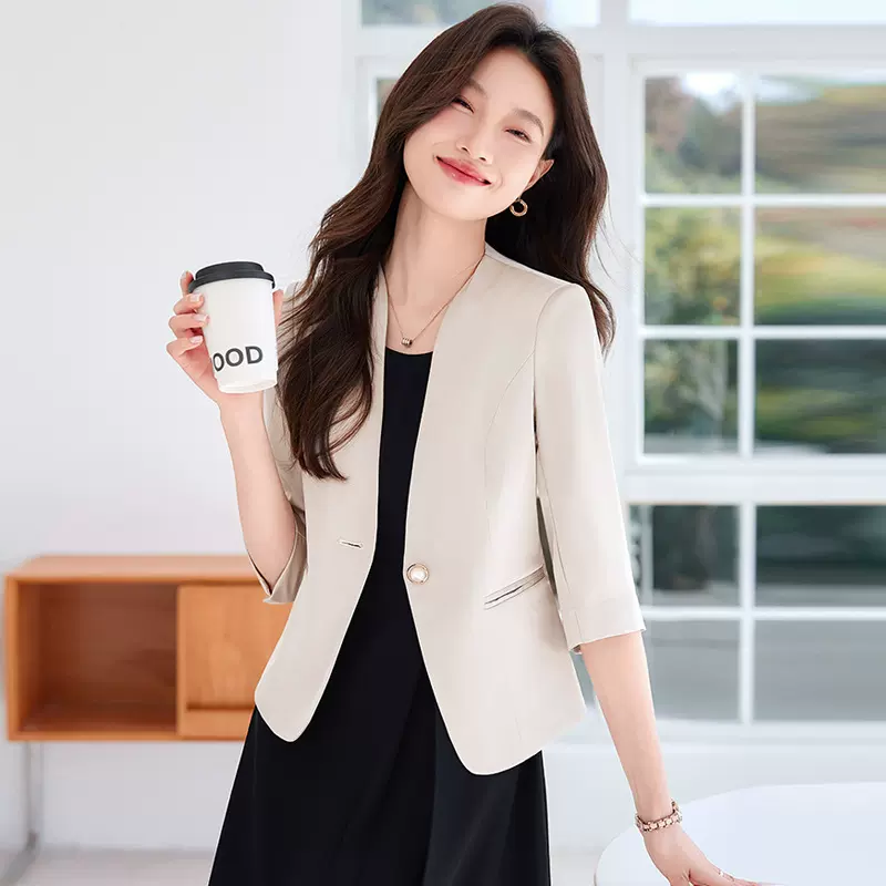 无领西装外套女2025新款气质名媛高级感小个子修身衣服小西服上衣