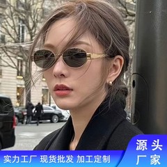欧美新款猫眼高级感复古太阳镜金属椭圆框街拍网红墨镜女厂家批发