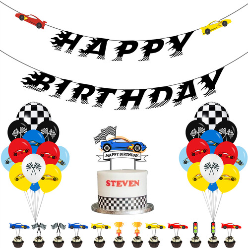 New Racing Party Theme Set Racing Birthday Flag Cake Insert Card Children's Birthday Balloon Decoration