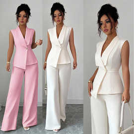 2026外贸进出口欧美风女装 女士气质优雅无袖西装背心与长裤套装