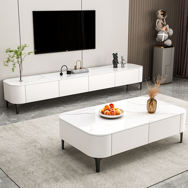 UV 기술 가죽 흰색 캐비닛 + 3C 강화 유리 흰색 + 검정색 다리