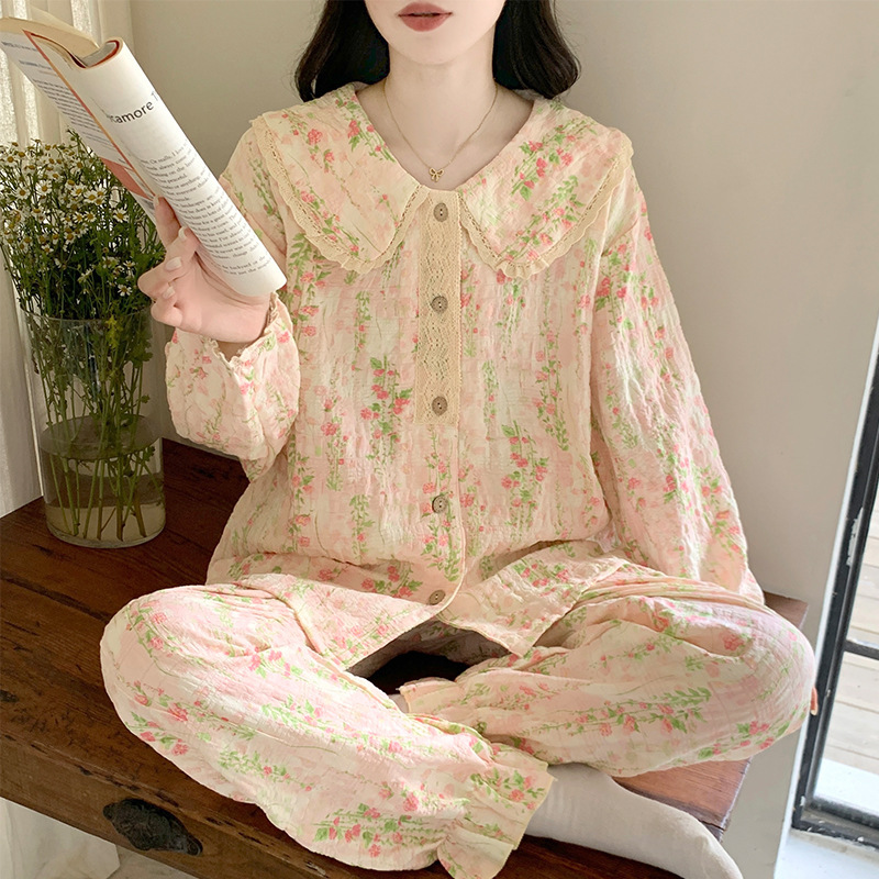 Cloud Cotton Pajamas for Women 2026 New Spring and Autumn Sweet Doll Collar Korean Style Small Floral Long-Sleeved Home Wear Set Cloud Cotton Pajamas for Women 2026 New Spring and Autumn Sweet Doll Collar Korean Style Small Floral Long-Sleeved Home Wear Set